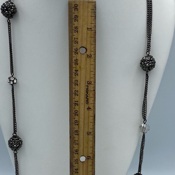 Double Chain Sparkly Beaded Gunmetal Silver Tone Long Strand Necklace - Picture 11 of 11